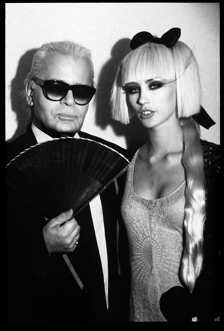 Karl Lagerfeld with muse Olga Patushenkova, 1995 Paris