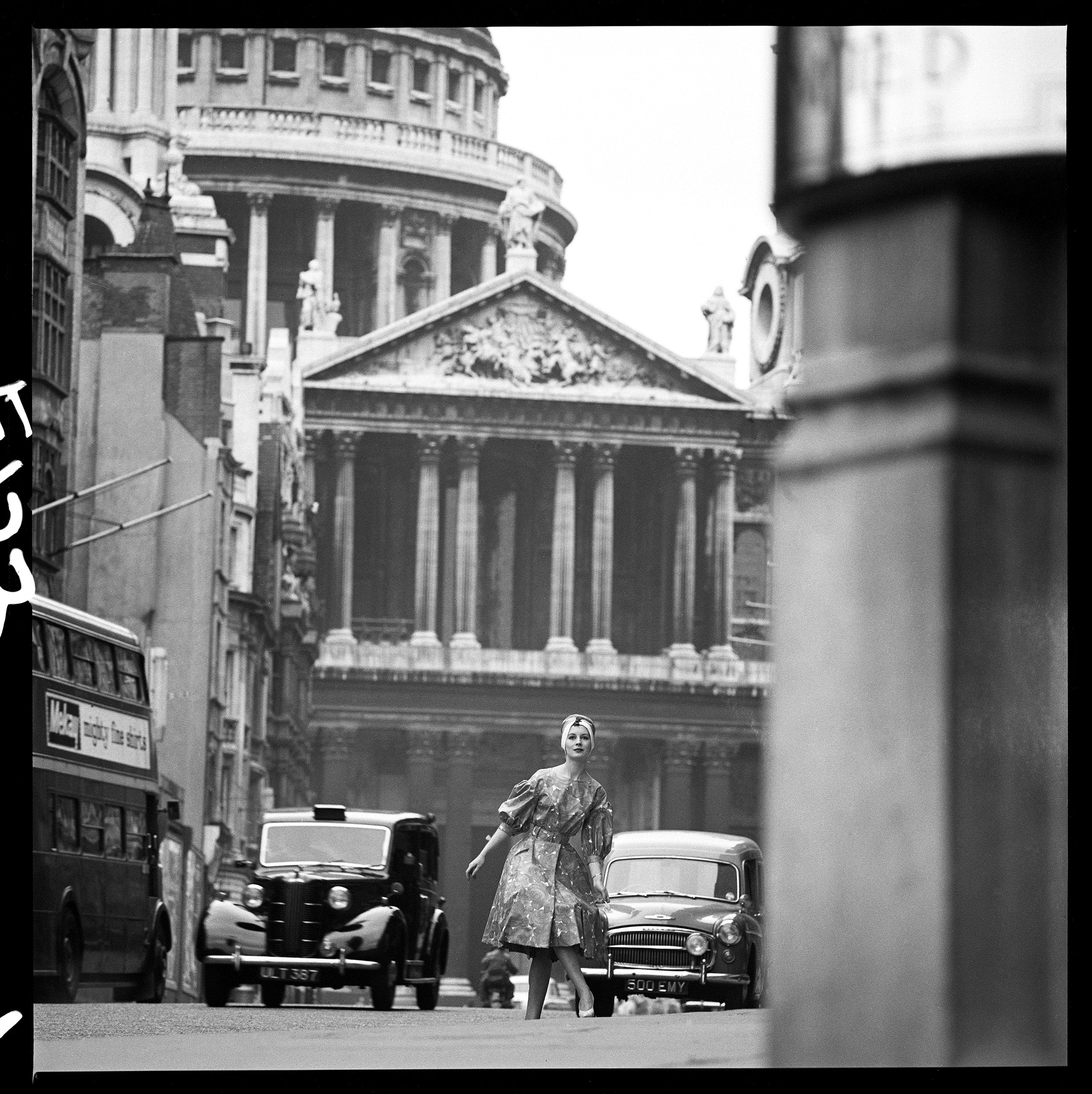 Vouge Traffic at St. Paul&#39;s Cathedral 1959