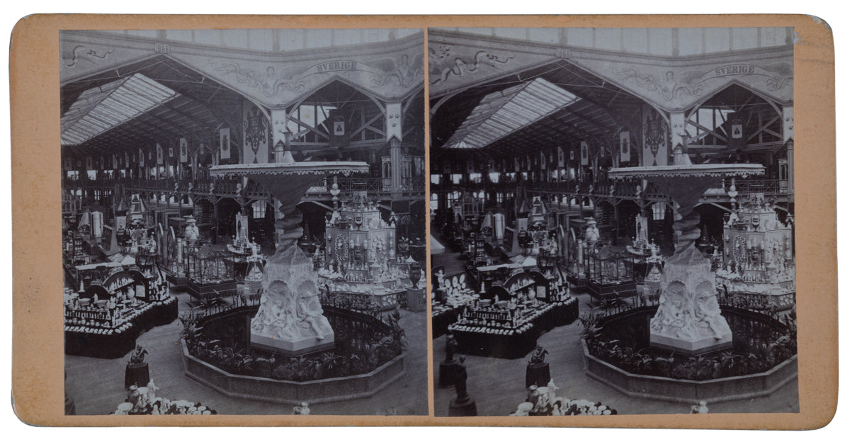 Stereofoto, Utställning 1866, Mohlins fontän, Stockholm